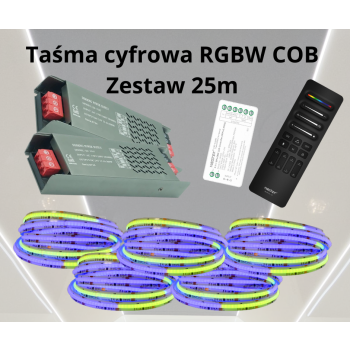 Zestaw 25mb Taśma LED COB RGBW Neutralna Cyfrowa DIGITAL Magic 784ch/m 24V 20W/m IP20, Pilot C9, Sterownik SPIW5